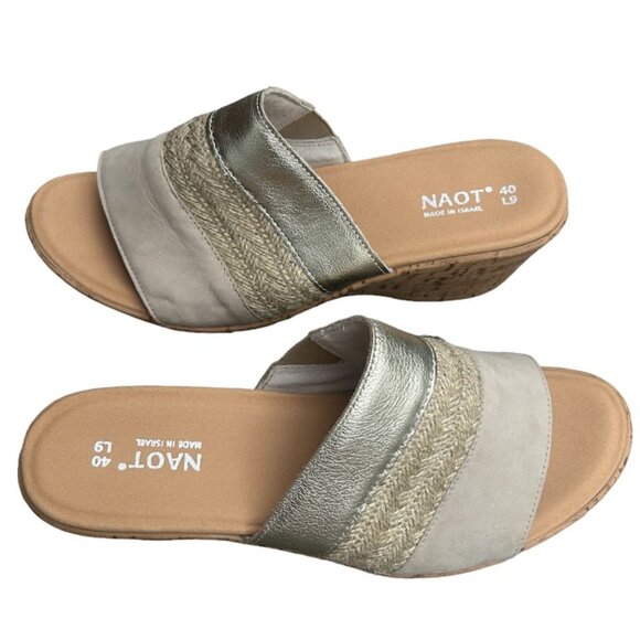 NAOT Tiki Platform Wedge Slide Comfort Leather Mule Sandal Gold Size 40 Boho - Picture 2 of 7